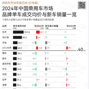 关注｜2024年汽车品牌均价：7个自主品牌站上30万以上级别