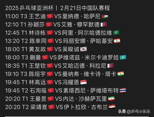 2月21日 今晚19:30中央5套CCTV5直播节目预告：附乒乓亚洲杯时间表