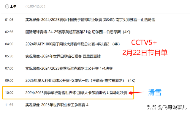 2月22日，央视体育直播预告：CCTV5播中超揭幕战、CCTV5+播乒乓球