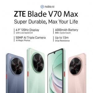 中兴海外官网上架Blade V70 Max手机，水滴屏设计配“类灵动岛”