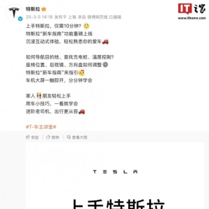 特斯拉国内版上线“新车指南”，10分钟上手汽车！