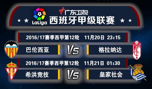 广东卫视西甲第12轮两场比赛直播预告