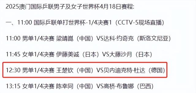 王曼昱狙杀日乒悍将，4月18日国乒CCTV5、CCTV5+直播节目预告表