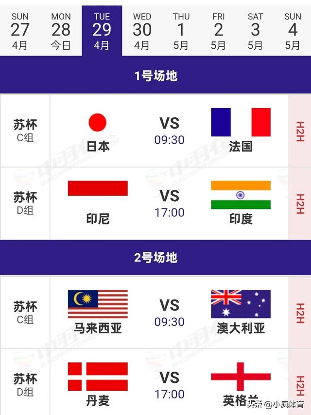 苏迪曼杯八强已出其四！4月29日央视直播预告：CCTV5 CCTV5+节目单